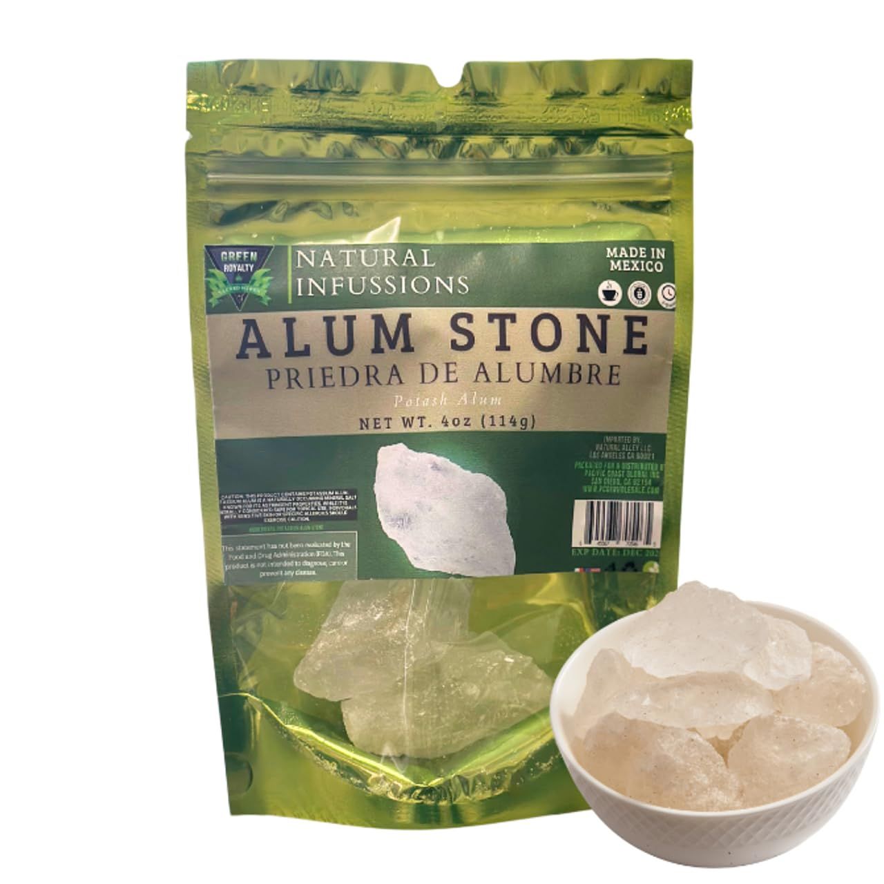 GREEN ROYALTY Alum Stone (Piedra de Alumbre) 4 oz - Multi-Purpose Crystal for Skin Care and Healing - Natural Deodorant &amp; Antiperspirant | Shaving Stone.