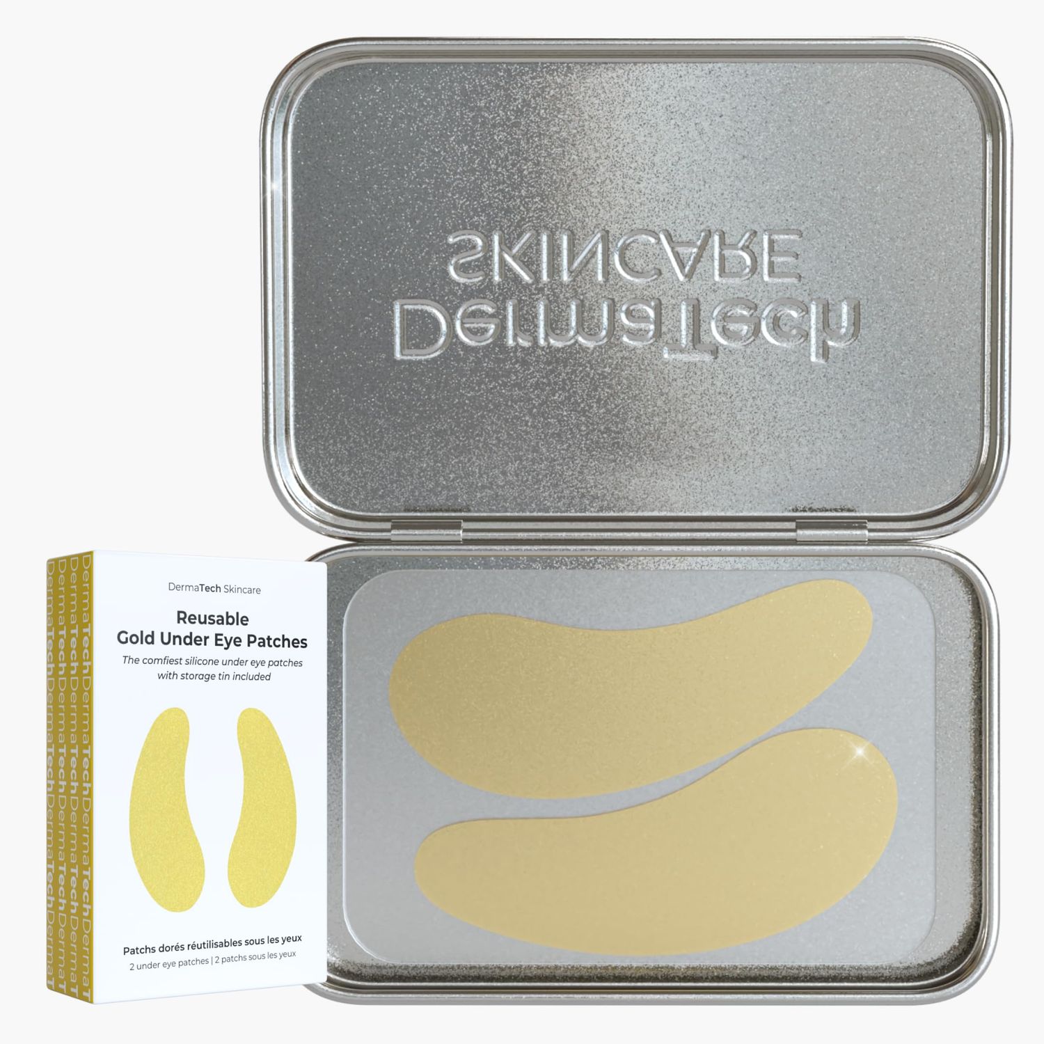 DermaTech Skincare Reusable Under Eye Patches Eco-Friendly Wrinkle Patches with Tin Case | 100% Silicone Reusable Facial Patches | For Puffy Eyes, Dark Circles, Reducing Wrinkles