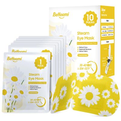 BeHoomi Steam Eye Mask, 10 Packs Heated Eye Mask, Self Heating Disposable SPA Warm Compress for Eyes Sleep Mask, Soothing Moist Heat Eye Masks, Travel Essentials &amp; Relaxation Gifts (Chamomile Scent)