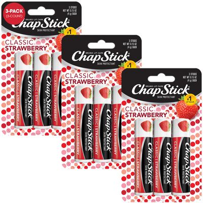ChapStick Classic Strawberry Lip Balm, 9-Count - Tinted Lip Moisturizer, Juicy &amp; Sweet, 0.15 Oz Ea