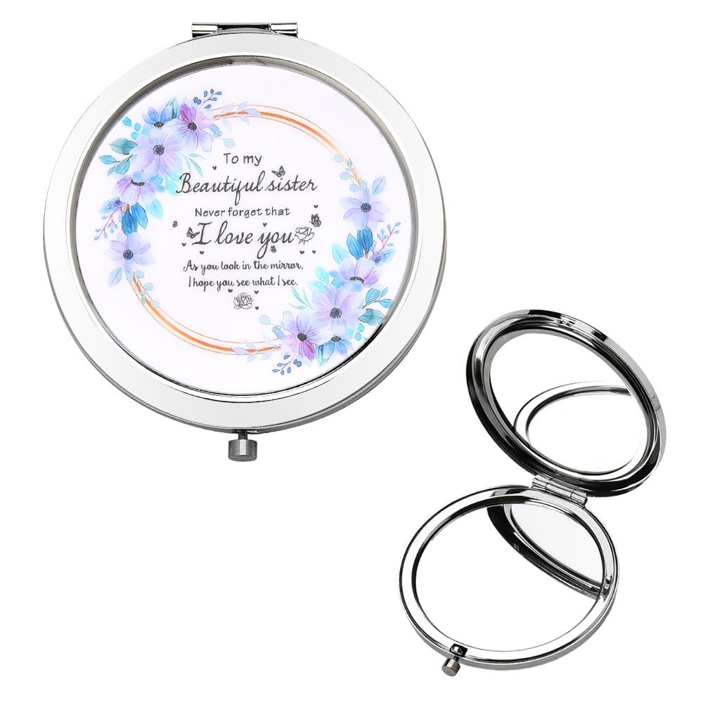 Christmas Birthday Gifts for Sister from Sister To My Sister Compact Mirror for Purse Big Little Bonus Sister Gift Unique Sentimental I Love You Gifts for Sister in Law Makeup Mirror for Sister