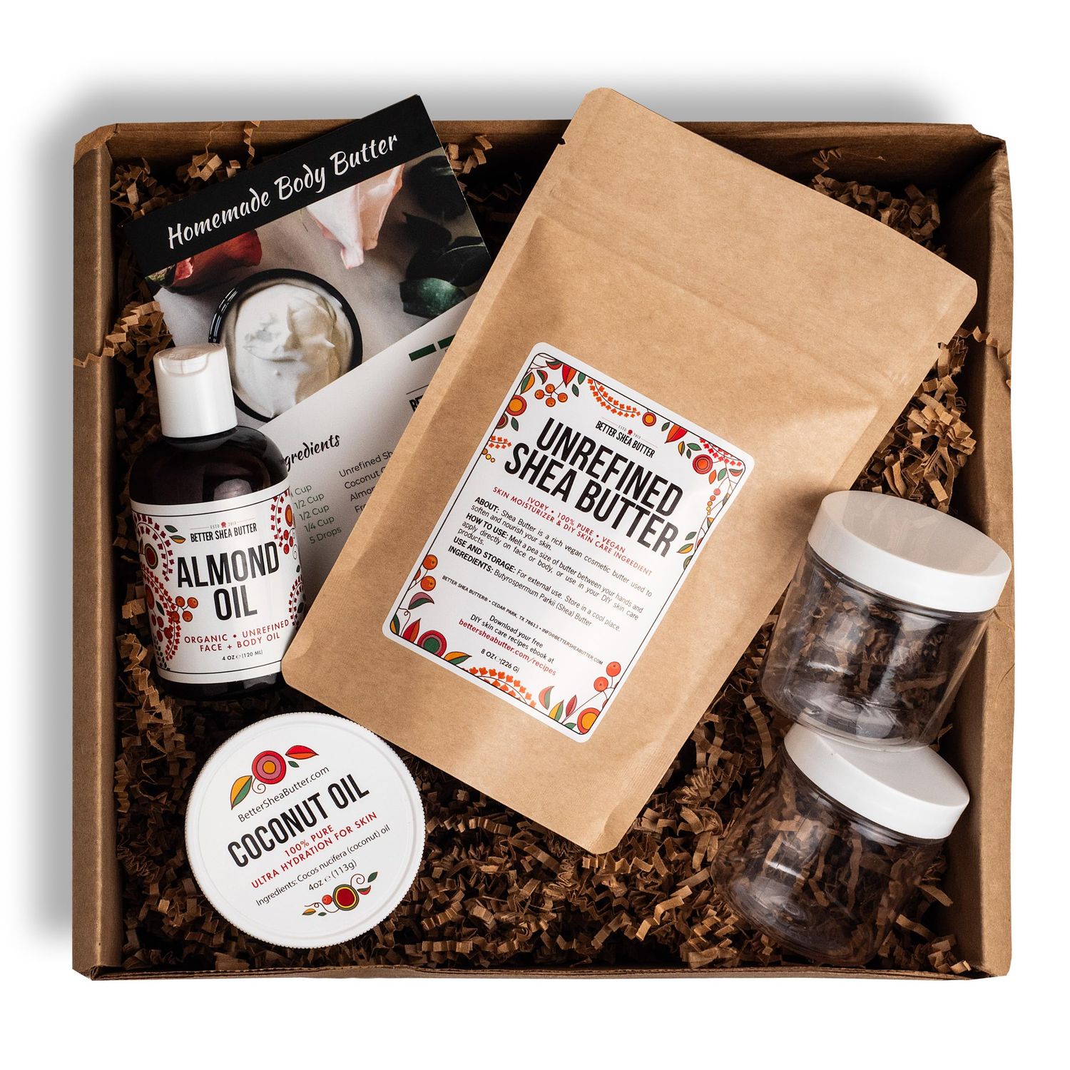Better Shea Butter Body Butter Making Kit - DIY Kits for Adults (Raw Shea Butter, Almond Oil, Coconut Oil, 2 Jars) &amp; Recipe Card with Link to Video Tutorial - Natural Whipped Body Lotion Making Kit