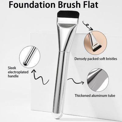 1 Count Flat Foundation Brush for Liquid makeup, Ultra Thin Face Makeup Flat Brush, Makeup Brush for Blending Mask Cream, Base Brush ToolsSilver