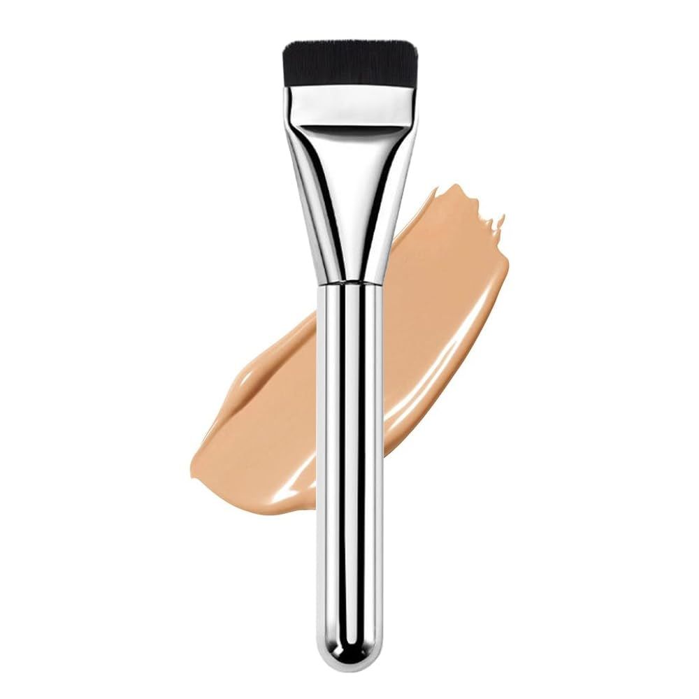 1 Count Flat Foundation Brush for Liquid makeup, Ultra Thin Face Makeup Flat Brush, Makeup Brush for Blending Mask Cream, Base Brush ToolsSilver