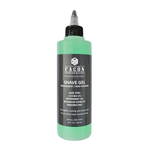 Facn Transparent Non-Foaming Clear Shave Gel with Skin Soothing Aloe Vera, Cooling Menthol Peppermint Oil, Bourbon Luxury Scent - Extra Glide for an Ultra-Clean Smooth Shave (10 fl oz / 296 ml)