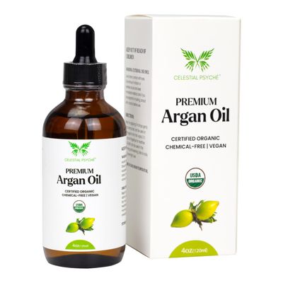 Celestial Psych USDA Certified Organic Argan Oil (4 Oz) 100% Pure Natural, Chemical-Free, Vegan, Hexane-Free, Healthy Hair Growth, Scalp Care, Skin Hydration, Natural Beauty Enhancement