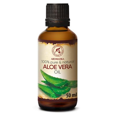 AROMATIKA Aloe Vera Oil 1.7 Fl Oz (50ml) - 100% Pure &amp; Natural - Aloe Barbadensis - Brasil - Care for Skin - Body - Hair Growth - Face Moisturizer - Baby Oils - Used for Massage - Bath