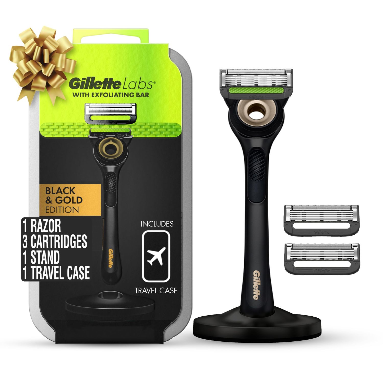 GilletteLabs with Exfoliating Bar by Gillette Mens Razor, Gold Edition, and Travel Case, Holiday Gifts for Men