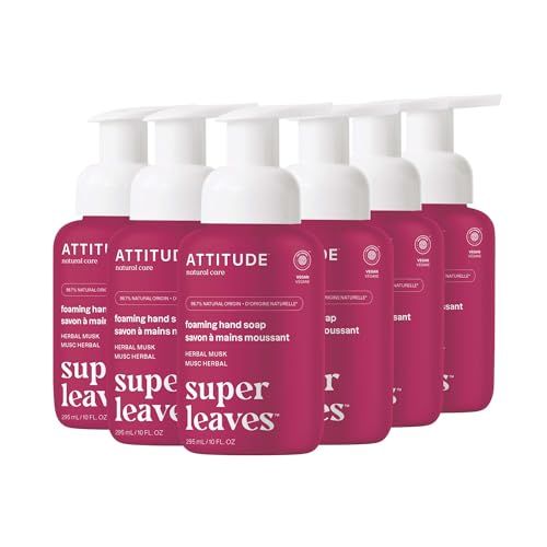 ATTITUDE Foaming Hand Soap, EWG Verified, Plant and Mineral-Based Ingredients, Vegan and Cruelty-free Personal Care Products, Herbal Musk, 10 Fl Oz (Pack of 6)