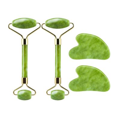 Flexfinity 2 Pack- Gua Sha Facial Tools &amp; Jade Roller Set for Skin Care, Reduce Puffiness and Improve Wrinkles, Guasha Tool for Face, Gua Sha Stone Self Care Gift for Woman Man, Christmas Gifts