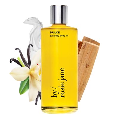 By Rosie Jane Everyday Body Oil (Dulce Fragrance) - Vanilla, Hinoki Wood &amp; Nude Musk Scented Oil with Sunflower Oil, Olive Oil &amp; Rosehip Seed Oil to Hydrate and Nourish Dry Skin (5 fl oz)