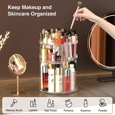 Famitree 360 Rotating Makeup Organizer, DIY 7 Adjustable Layers Spinning Holder, Large Capacity Cosmetic Storage Box Skincare Perfume Organizer for Vanity Countertop (Small Ultra Clear)