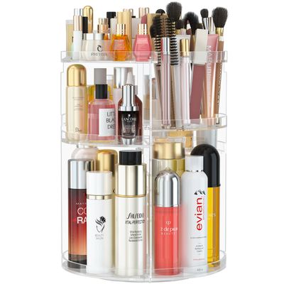 Famitree 360 Rotating Makeup Organizer, DIY 7 Adjustable Layers Spinning Holder, Large Capacity Cosmetic Storage Box Skincare Perfume Organizer for Vanity Countertop (Small Ultra Clear)