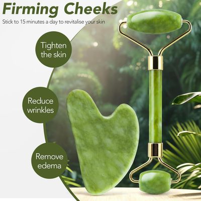 Flexfinity 2 Pack- Gua Sha Facial Tools &amp; Jade Roller Set for Skin Care, Reduce Puffiness and Improve Wrinkles, Guasha Tool for Face, Gua Sha Stone Self Care Gift for Woman Man, Christmas Gifts