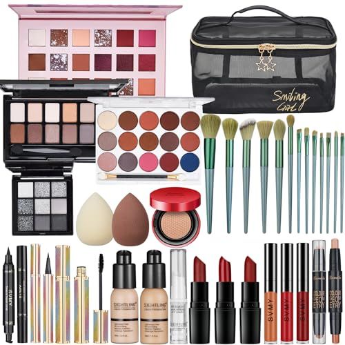 All In One Makeup Kit, Travel Makeup Kit, Makeup Kit for Women Full Kit, Makeup Gift Set for Women &amp; Girls, Includes Foundation Eyeshadow Palette Lipstick Eyeliner Mascara Cosmetic Brush Set