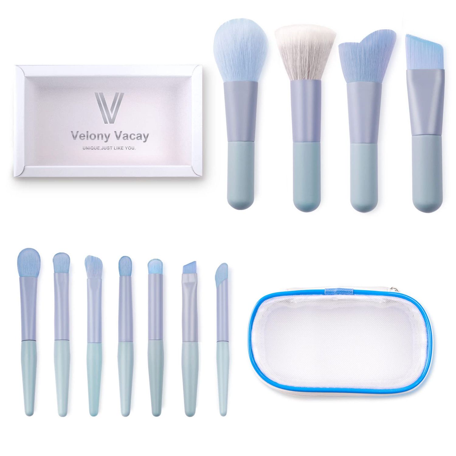 11Pcs Travel Makeup Brushes Set, Mini Portable Makeup Brush Set with Travel Case Blending Face Powder Foundation Eye Shadow Concealer Make Up Brushes Tool Kit