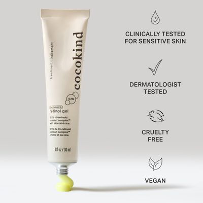 Cocokind Beginner Retinol Gel 0.1%, Improve the Appearance of Fine Lines and Uneven Texture without Irritation, Aloe and Cica to Prevent Dryness, 1 fl oz