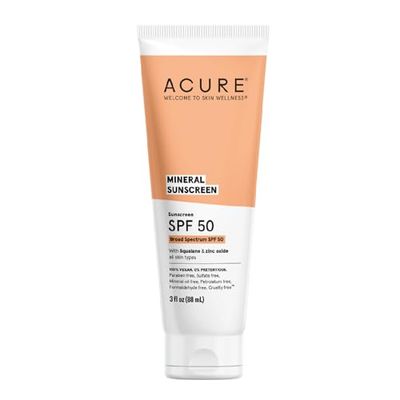 Acure Mineral Sunscreen SPF 50 | With Squalane &amp; Zinc Oxide, 100% Vegan, 3 Fl Oz