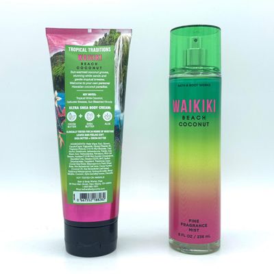 Bath and Body Works Waikiki Beach Coconut 2020 Edition 8oz Body Cream and 8oz Fine Fragrance Mist 2-Piece Bundle, Regular Sizes