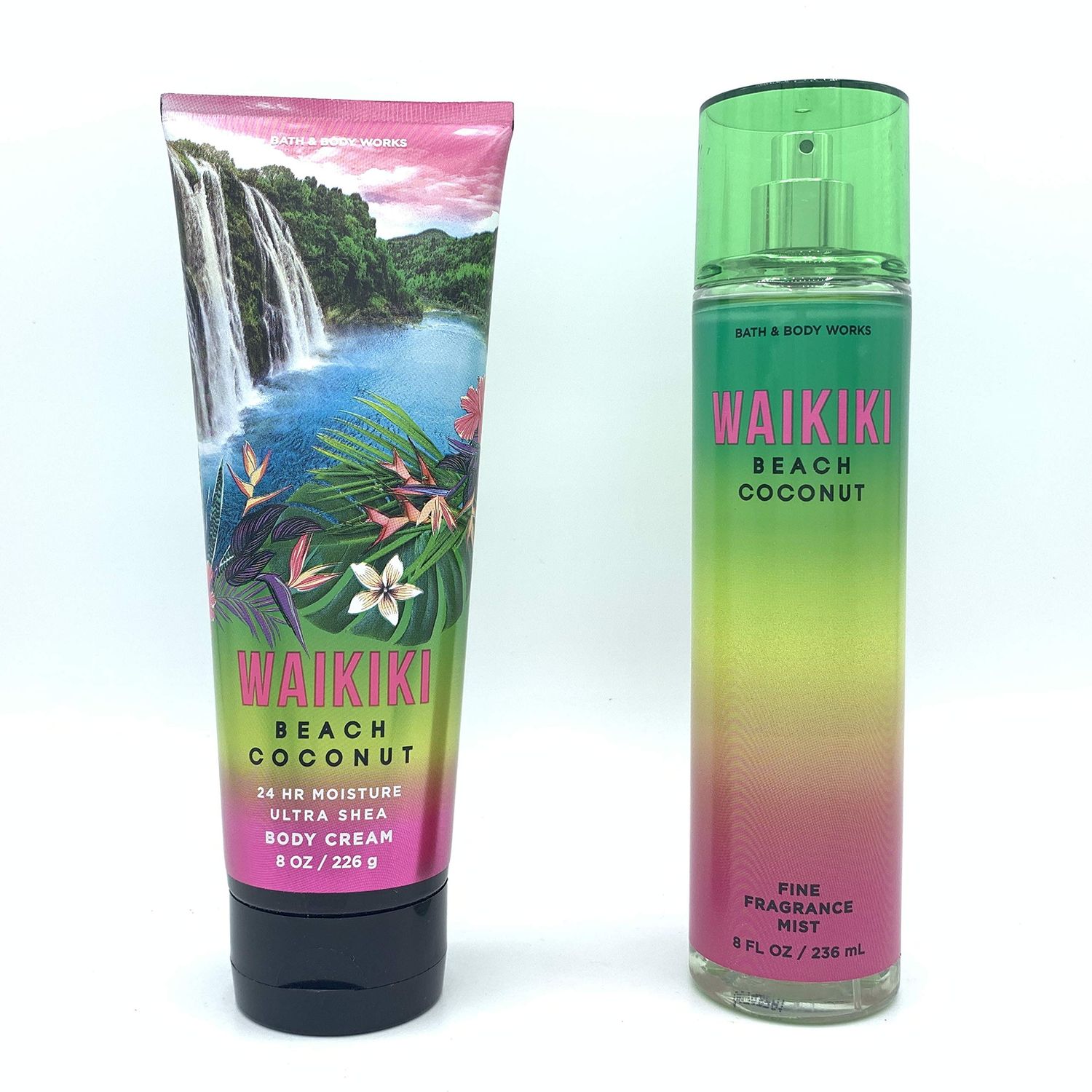 Bath and Body Works Waikiki Beach Coconut 2020 Edition 8oz Body Cream and 8oz Fine Fragrance Mist 2-Piece Bundle, Regular Sizes