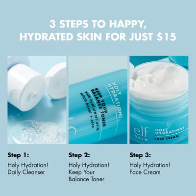 e.l.f. Skin Holy Hydration! The Essentials Mini Kit, Cleanser, Toner &amp; Moisturizer for Hydrated &amp; Balanced Skin, TSA-Friendly Sizes