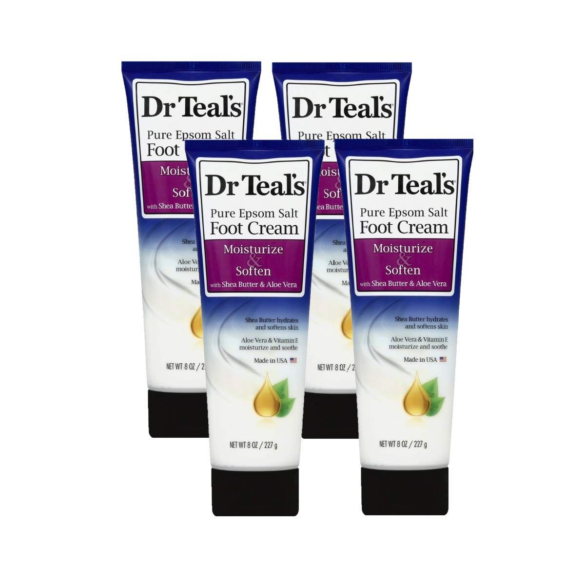 Dr. Teals Pure Epsom Salt Foot Cream Gift Set (4 Pack, 8oz Ea.) - Moisturize &amp; Soften with Shea Butter &amp; Aloe Vera Essential Oils - Eases Aches &amp; Pains, Promotes Healthy Looking Skin
