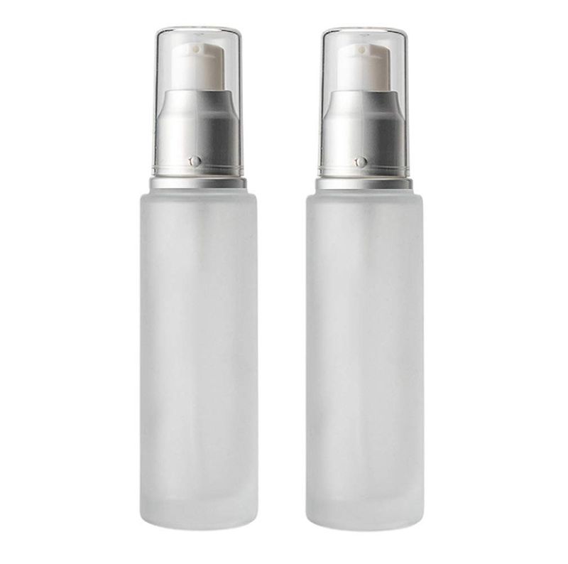 2PC Empty Glass Refillable Dispenser Pump Lotion Bottle White Frosted Bottle Dispenser Cosmetic Pump Lotion Bottle Containers For Skin Care Cream Liquid Essential Oil(100ML/3.4oz)