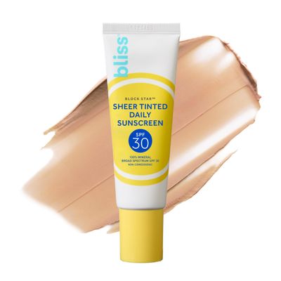Bliss Block Star SPF 30 Invisible Daily Tinted Sunscreen with Zinc Oxide, Sunscreen &amp; Makeup Primer - 100% Mineral Broad Spectrum Sunscreen with Titanium Dioxide and Antioxidant Blend,- 1.4 fl oz.