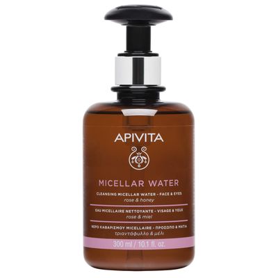Apivita Cleansing Micellar Water Face &amp; Eyes 300ml- Micellar Cleansing Water &amp; Makeup Remover in a Single Step - Natural Makeup Remover with Rose &amp; Honey - Removes Makeup and Impurities