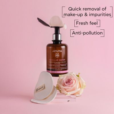 Apivita Cleansing Micellar Water Face & Eyes 300ml- Micellar Cleansing Water & Makeup Remover in a Single Step - Natural Makeup Remover with Rose & Honey - Removes Makeup and Impurities