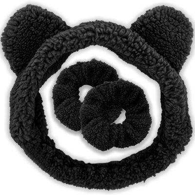 FROG SAC Spa Headband for Washing Face, Teddy Bear Skincare Makeup Headbands with Wrist Bands, Girls Fluffy Facewashing Skin Care Make Up Animal Head Band Hair Accessories for Women