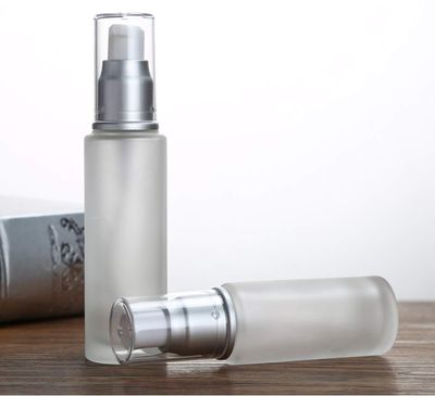 2PC Empty Glass Refillable Dispenser Pump Lotion Bottle White Frosted Bottle Dispenser Cosmetic Pump Lotion Bottle Containers For Skin Care Cream Liquid Essential Oil(100ML/3.4oz)