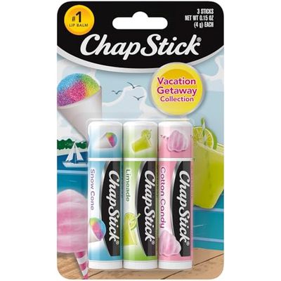 ChapStick Lip Care Set, Vacation Getaway Collection 3-Pack - Snow Cone, Limeade, Cotton Candy Lip Balm, 0.15 Oz Ea