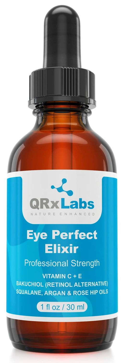 Eye Perfect Elixir - With Bakuchiol (Retinol Alternative), Pure Argan and Rosehip Oils, Squalane, Vitamin C &amp; E - Best Anti-Aging Treatment Serum for Bags, Puffiness, Wrinkles, Crow Feet