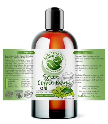 Bella Terra Oils - Green Coffee Bean Oil 16oz - Harness the Purity of Coffee Serum Ingredients, Enriched with Potent Acids for Lush &amp; Healthy Skin