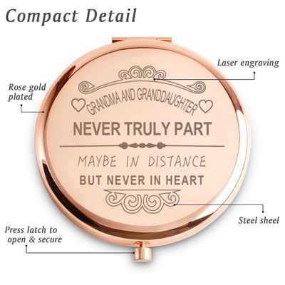 Grandma Gifts from Grandkids Granddaughter, Personalized Engraved Compact Mirror with Sentimental Quote for Grandmother Nana Grandparents, Sentimental Grandma Presents for Valentines Day, Birthday