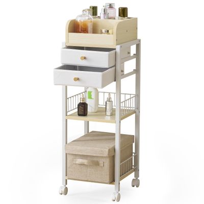 Floor Makeup Organizer Storage, Cosmetic Organizer and Jewelry Holder Organizer Stand, Skincare Make up Organizers with Drawers for Vanity,Bathroom,Bedroom, Living Room (White)