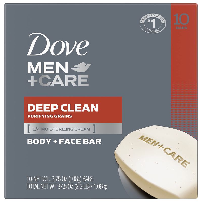 Dove Men+Care Men&#39;s Bar Soap More Moisturizing Than Bar Soap Deep Clean Soap Bar that Effectively Washes Away Bacteria, Nourishes Your Skin 3.75 oz 10 Bars