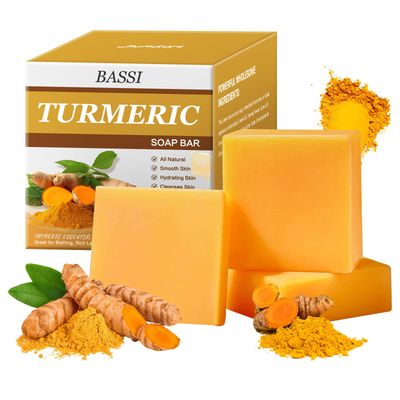 3 PCS Turmeric Soap Bar for Face &amp; Body Cleanser - 10.59 oz (3 X 3.53oz) All Natural Turmeric Skin Soap, Smooth Skin and Hydrating Skin, Handmade Ginger Soap For All Skin Types For Men and Women