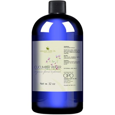 Cucumber Hydrosol - 100% Pure Steam Distilled Hydrating Floral Water Bulk Refill 32 oz - 1 Quart for Skin Hair Face, Greasy, Oily Skin Hair Locs Face Cleansing Toning Spray - Packaging May Vary - OPO