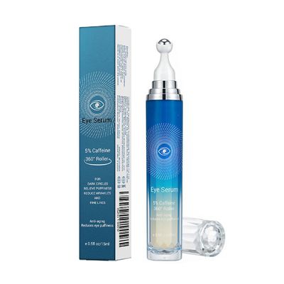 5% Caffeine Eye Serum, Anti-Aging Under Eye Roller Cream for Dark Circles Puffiness Wrinkles and Fine Lines, Korean Eye Care Cream with 360Massage Ball, Eye Bags Treatment for Men and Women