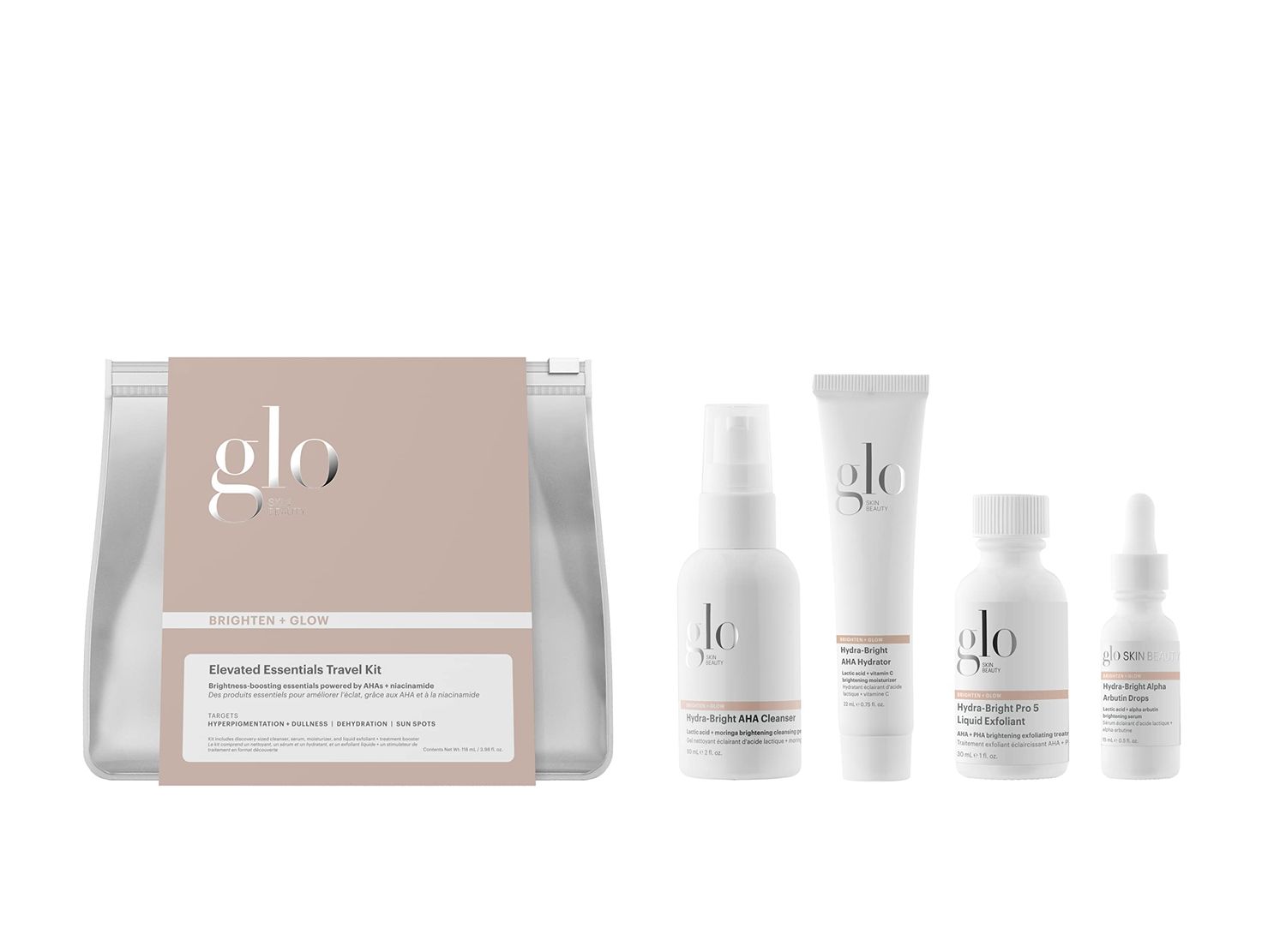 Glo Skin Beauty Brighten + Glow Travel Set | Mini Professional Skincare Kit | Travel Size Skincare Regimen Collection