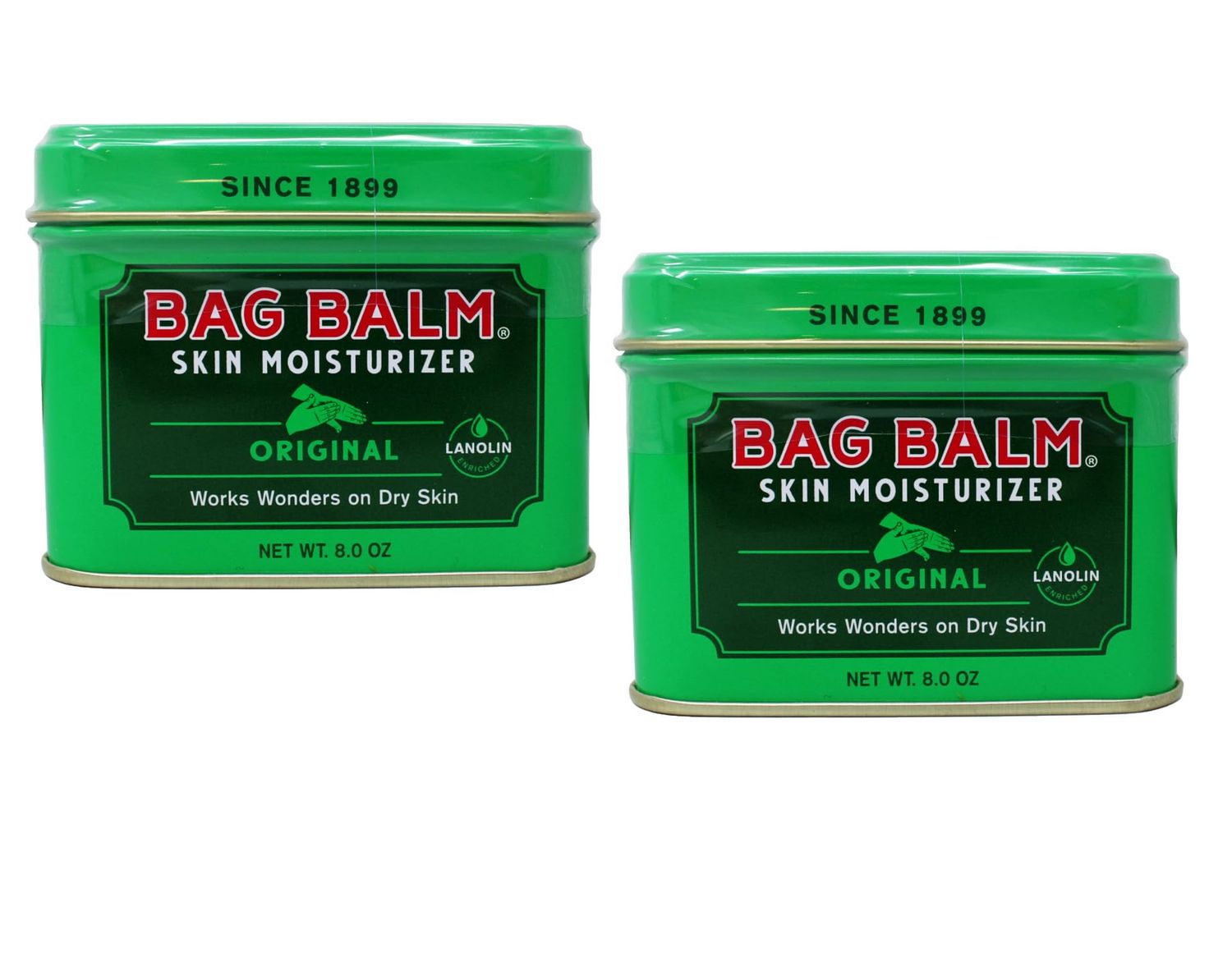 Bag Balm Vermont&#39;s Original for Cracked Hands, Dry Skin - Moisturizing Lotion Salve 8 Ounce - 2 Pack
