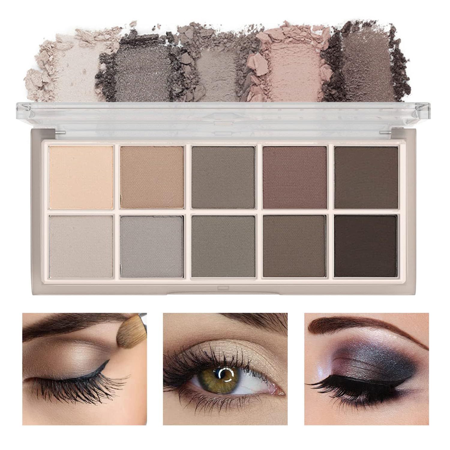 10 Colors Eyeshadow Palette-Matte Naked High Pigmented Eye Shadow,Naturing-Looking, Waterproof&amp;Long Lasting Neutral Cream Korean Makeup Eye Shadow Palette for Older Women (Cement Color)