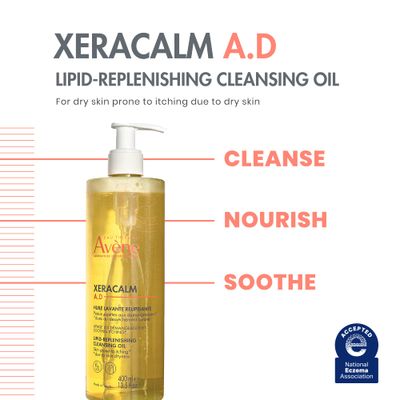 Eau Thermale Avne XeraCalm A.D Lipid-Replenishing Cleansing Oil, Atopic Dermatitis, Eczema-Prone, Fragrance-Free, Pump, 13.5 oz.