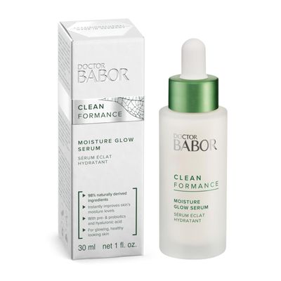 BABOR CLEANFORMANCE Moisture Glow Serum, Probiotic Face Serum with Light Reflecting Pigments to Give Skin Radiant Glow, Hyaluronic Acid &amp; Aloe Vera for Plump Moisturized Skin, 1 oz