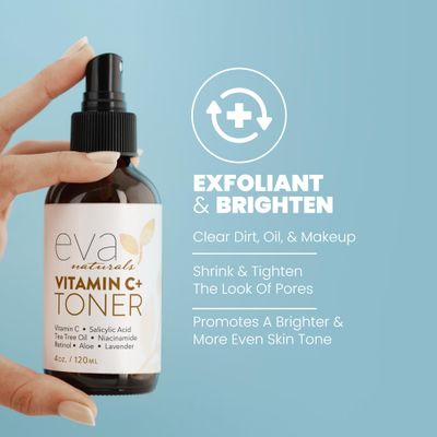 Eva Naturals Vitamin C Facial Toner - Hydrating, Pore Minimizer Face Toner for Men and Women with Witch Hazel &amp; Rose Water, Nourishes Skin Through Hydration - 4 Oz