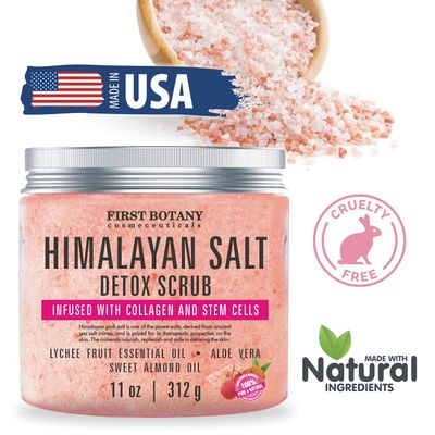 First Botany Body Scrub - Natural Exfoliating Salt Scrub & Body and Face Souffle helps with Moisturizing Skin, Acne, Cellulite, Dead Skin Scars, Wrinkles (10 fl oz, Himalayan Salt)