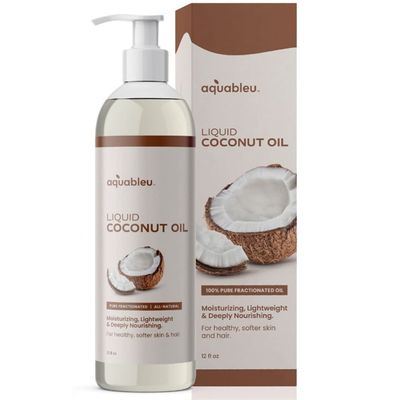 Aquableu Fractionated Liquid Coconut Oil - 100% Pure and All-Natural - Moisturizing, Lightweight and Deeply Nourishing - Promotes Healthy, Softer Skin &amp; Hair - Hydrating - 12 oz