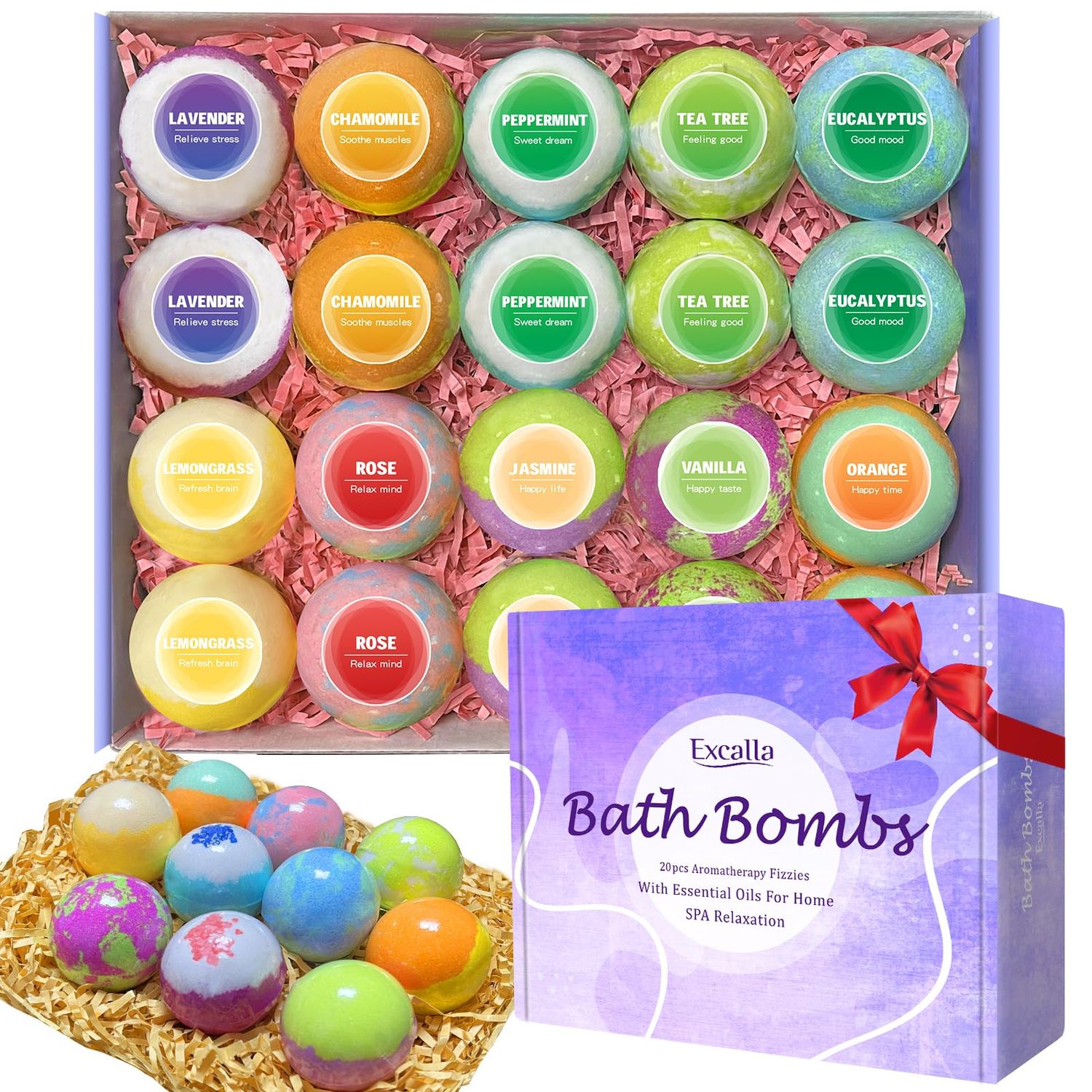Bath Bombs for Women, 20 Pcs Handmade Bubble Bathbombs Gift Set, Shea &amp; Coco Butter Dry Skin Moisturize, SPA Relaxing Gifts for Women &amp; Men, Her, Girls, Wife, Birthday(Package May Vary)